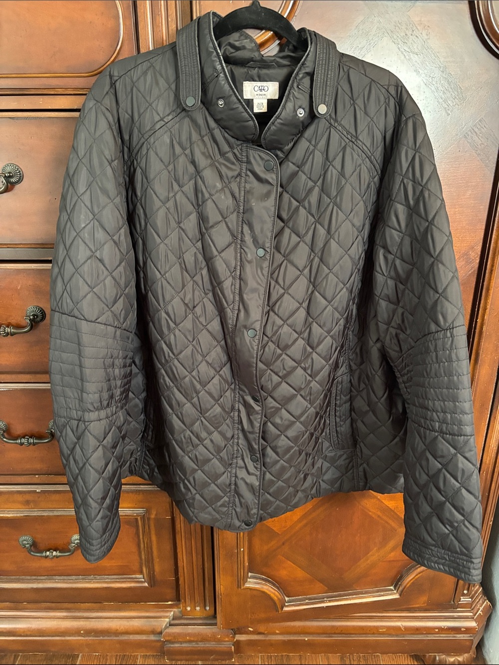 Cato Black Quilted Utility Jacket with Snap Closure